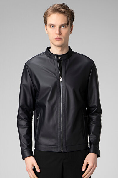 Dericlub Ronaldo Tafta Gerçek Deri Erkek Ceket Lacivert