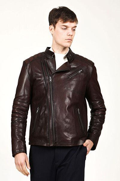 Dericlub Berlin Erkek Jumbo Çapraz Fermuarlı Hakiki Deri Mont Fındık