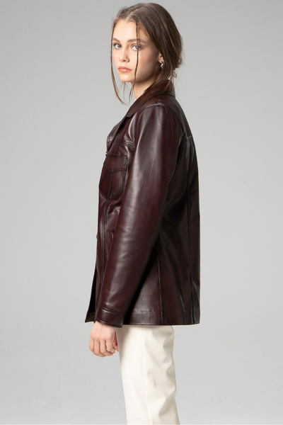 Dericlub Stella Women's - Chestnut Genuine Leather Classic Jacket