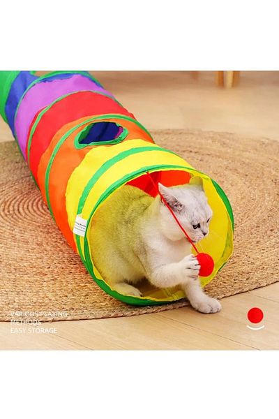 Wovna Cat Play Tunnel with Rainbow Pattern, Foldable 125 cm
