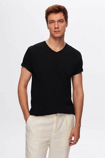 D'S Damat Μπλουζάκι Slim Fit Μαύρο με λαιμόκοψη 100% βαμβάκι