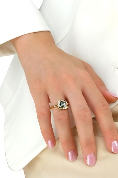 Çlk Accessories Premium Square Ring - Adjustable Evil Eye Beaded
