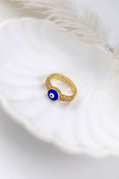 Çlk Accessories Adjustable Stone Curved Evil Eye Bead Ring TrRing1277
