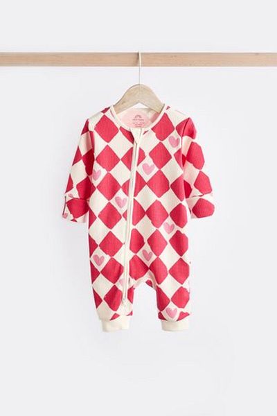 Next Baby طقم بذلة منقوشة على شكل قلب أحمر 100% من القطن مكون من 3 قطع