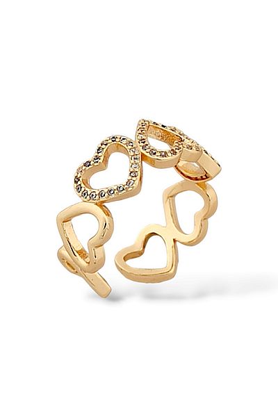 Çlk Accessories Premium Adjustable Rhinestone Heart Ring