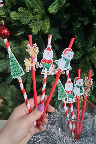 PEKSHOP Noel Baba Kardan Adam Süslü Yılbaşı Pipetleri 10lu Paket
