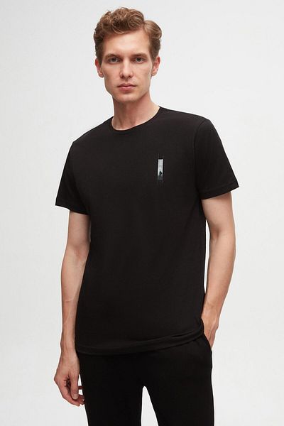 Twn Μπλουζάκι Regular Fit Μαύρο εμπριμέ 100% βαμβάκι