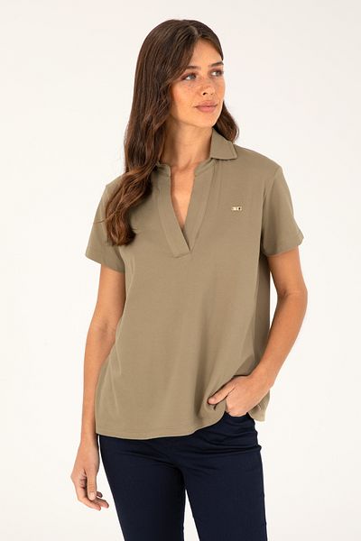 U.S. Polo Assn. تي شيرت نسائي كاكي أساسي 50285853 -VR027