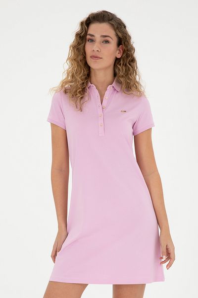 U.S. Polo Assn. Ροζ γυναικείο πλεκτό φόρεμα με λαιμό πόλο - 50285859 -VR041
