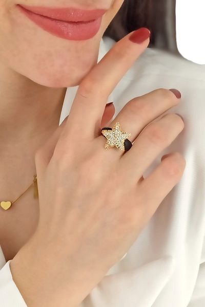 Çlk Accessories Premium Star Enamel - Adjustable Jewelled Ring