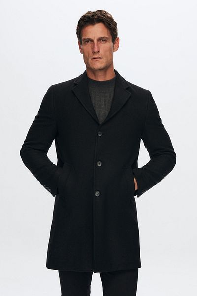 D'S Damat Regular Fit Schwarzer Mantel mit Mono-Kragen