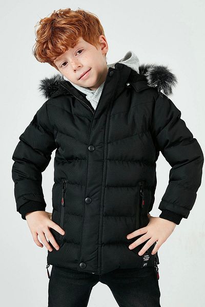 babymiss Boy's Coat - Faux Fur, Plush Lined, Removable Hood, Black