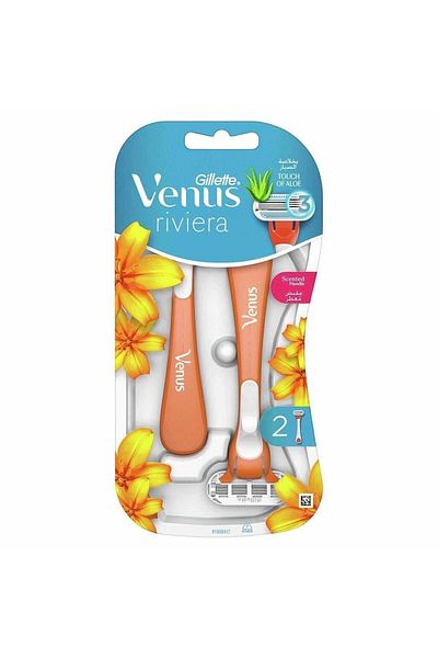 Gillette Venus مجموعة شفرات الحلاقة النسائية فينوس ريفييرا للاستعمال مرة واحدة، قطعتان