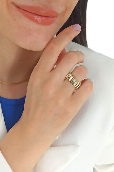 Çlk Accessories خاتم حجري ملون قابل للتعديل
