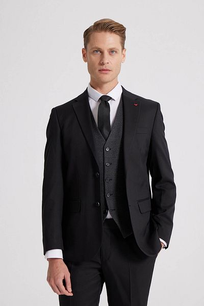 D'S Damat Costum negru uni Ds damă t Slim Fit cu combinație
