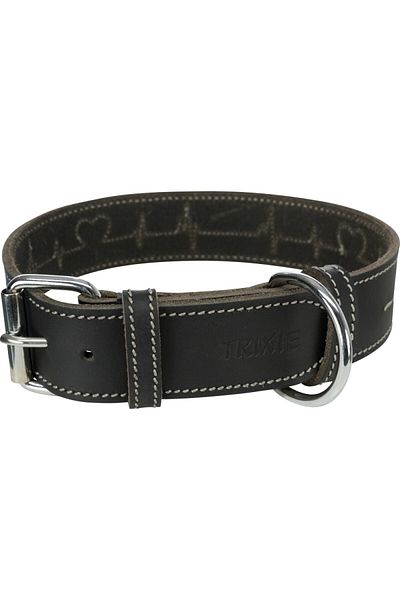 Trixie 55-65cm 40mm Black Thick Leather Dog Collar - L-XL