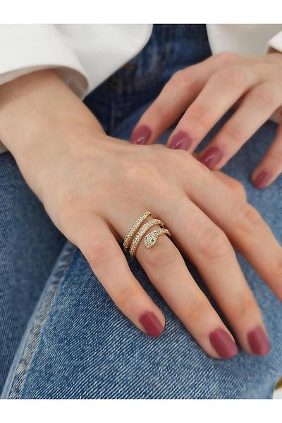 Çlk Accessories خاتم حلزوني فاخر بتفاصيل حجرية