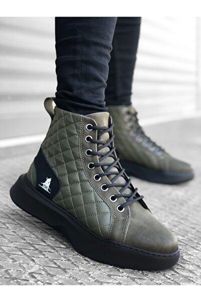 BOA BA0159 Lace-up Khaki Quilted Men's High Sole Sports Boots