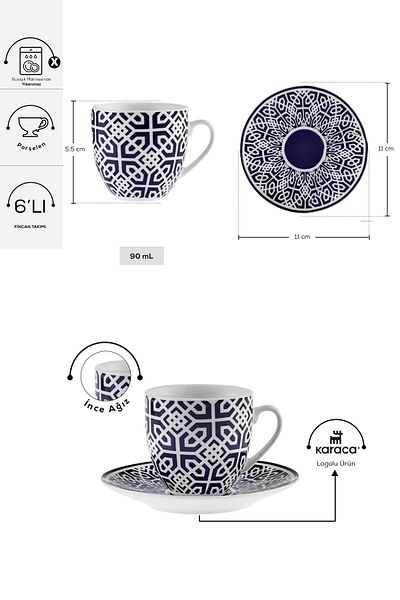 Karaca Doris Set of 6 Coffee Cups 90 Ml