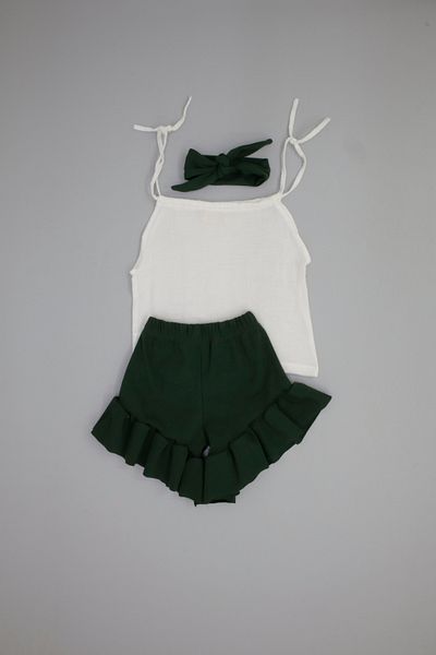 rg kidsstore Set de 3 bluze de muselină și pantaloni scurți cu nervuri pentru fete