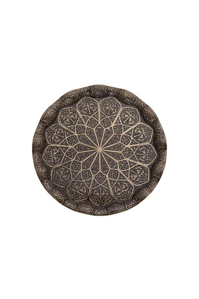 Saray Ottoman handicraft Round Wavy Large Tray Antique Yellow