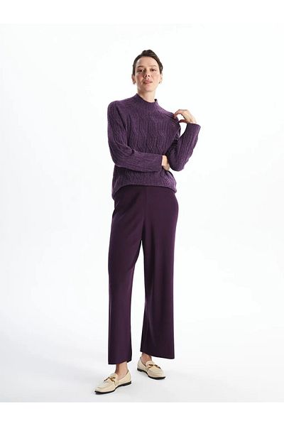 LC Waikiki LCWAIKIKI Pantaloni tricotați pentru femei, clasici, violet închis, cu talie elastică