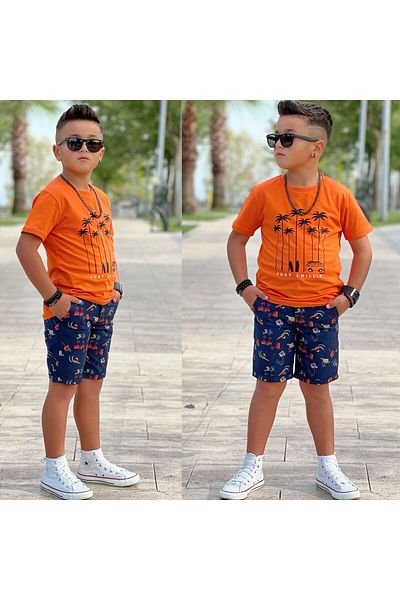 BERFONZO KIDS Boy's Gabardine Shorts and Shirt Double Set