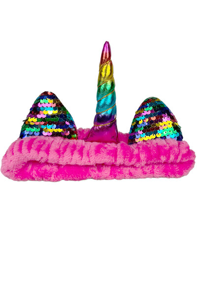 Toyaş Fuchsia Unicorn Rainbow - Plush Bandana, Makeup Headband, Horned