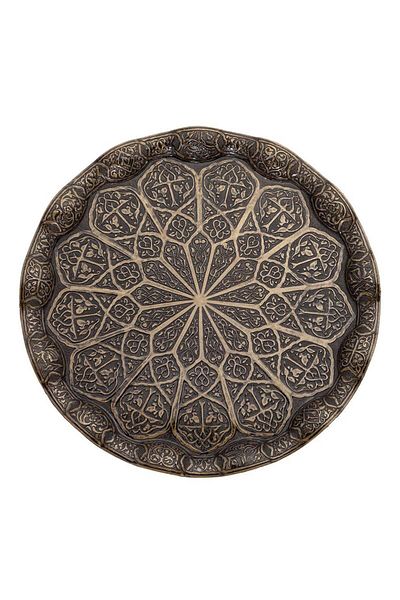 Saray Ottoman handicraft Round Wavy Large Tray Antique Yellow