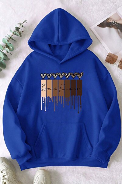 SeusCraft Суитшърт Kindness - Син качулат суитшърт с принт