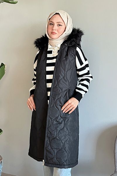 InStyle سترة سوداء مبطنة بنمط الباركيه