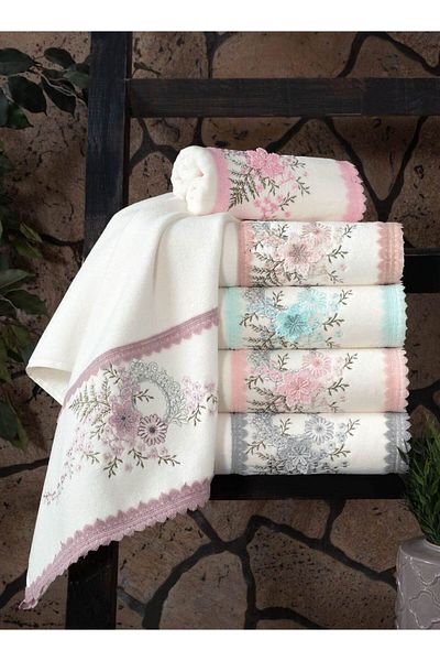 Fiesta Diana VELVET 3D Embroidered - 100% Σετ Πετσέτες Προσώπου Χεριών Μπούκλα Λευκό 6 τμχ