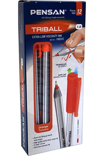 Pensan Ballpoint Pen Triball 1.0 mm Ball Tip Orange Orange Pe01003Tkor (Pack ...