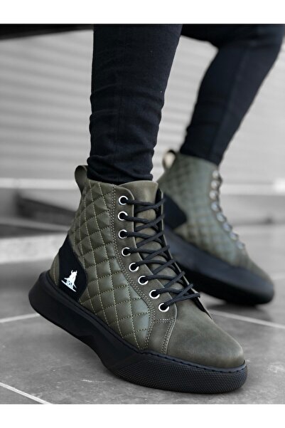 BOA BA0159 Lace-up Khaki Quilted Men's High Sole Sports Boots