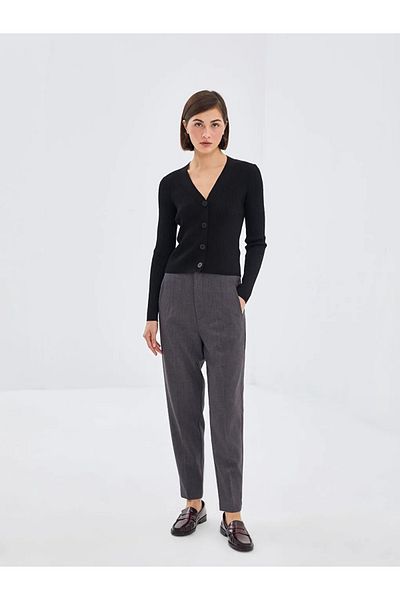 LC Waikiki Γυναικείο ίσιο παντελόνι LCW Vision Dark Grey Melange με κομμένο καρότο