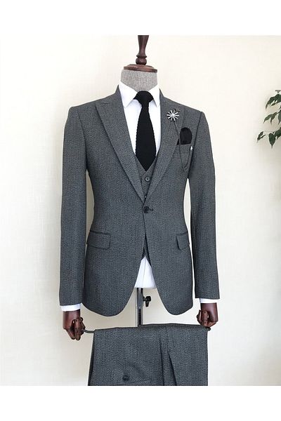 TerziAdemAltun Italian Style Slim Fit Men's Jacket Vest Pants Suit Black T8429