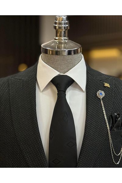 TerziAdemAltun Black Slim Fit Italian Style Men's Jacket and Vest Set - T11027