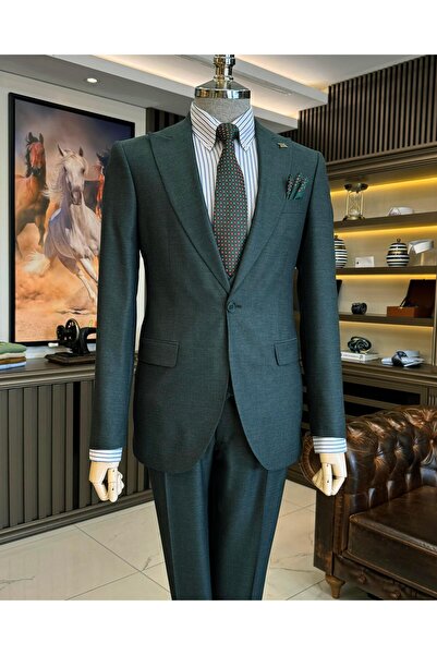 TerziAdemAltun طقم سترة وبنطلون على الطراز الإيطالي باللون الأخضر - T10333