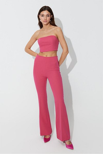 SHERIN Pink Flare Leg Fabric Trousers