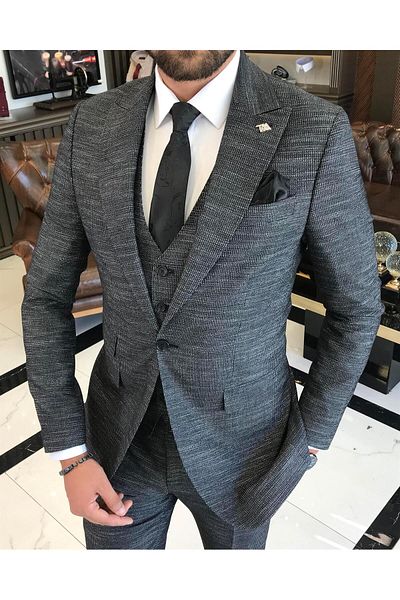 TerziAdemAltun Italian Style Jacket Vest Pants Suit Black T8631