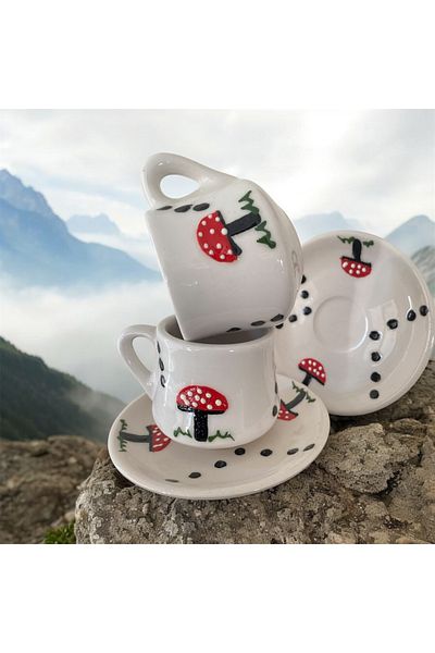 nutyaart Set of 2 Handmade Coffee Cups - Embossed Pattern