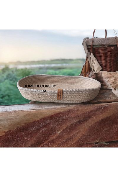 home decors by özlem Oval Wicker Basket Organizer Decoration Gift Mufta Presentation - 31x18x5cm