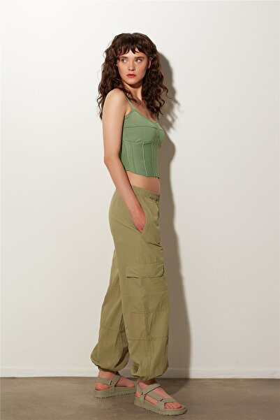 SHERIN Хакі штани з високою талією і кишенями