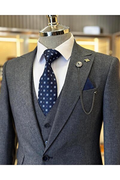 TerziAdemAltun Italian style jacket vest pants men's suit navy blue T11118