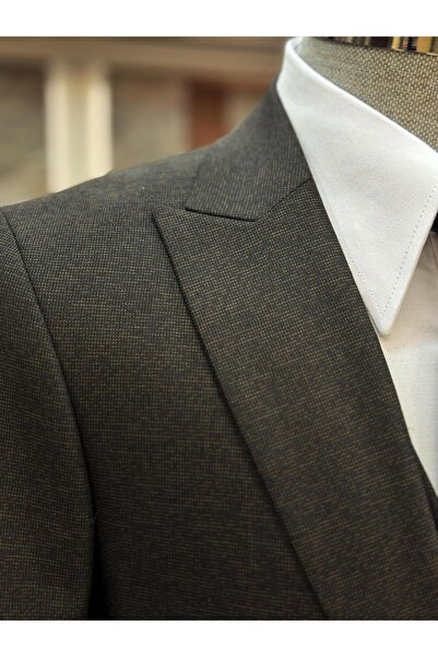 TerziAdemAltun İtalyan stil slim fit 8 drop ceket yelek pantolon takım elbise kahverengi T9975