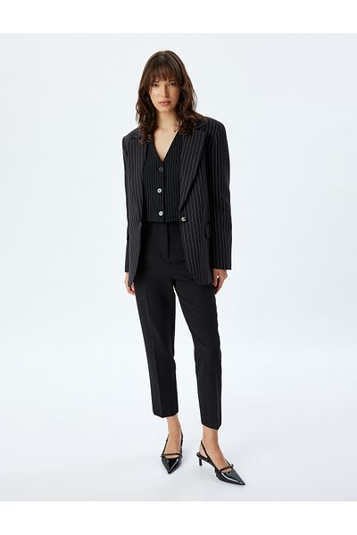 Koton High Waist Pocket Fabric Trousers - Cigarette Form, Collar Detail