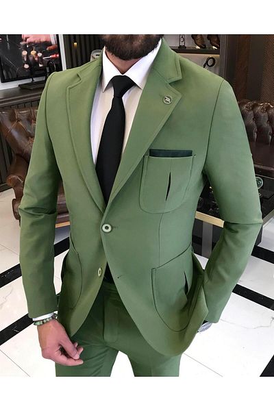 TerziAdemAltun Ιταλικό στυλ slim fit μάλλινο μεικτό lycra safari παντελόνι κοστούμι πράσινο T9583