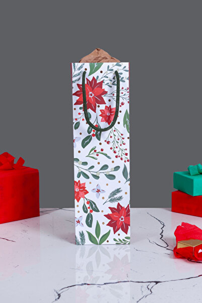 Sarkap Home Özel Tasarım Kırmızı Çiçek Desenli Hediyelik Karton Çanta