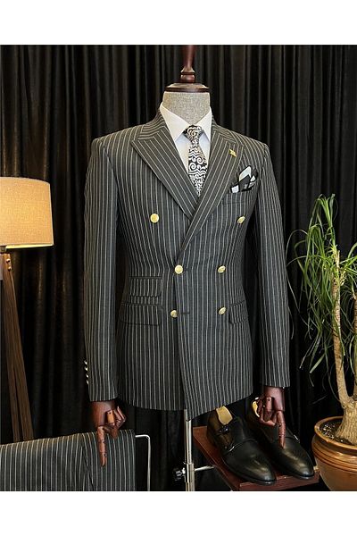 TerziAdemAltun Italian Style Double-breasted Jacket Trousers Suit Gray T4334