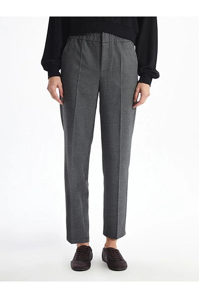LC Waikiki Pantaloni de damă LCWAIKIKI, clasici, negri, cu imprimeu în carouri, cu talie elastică
